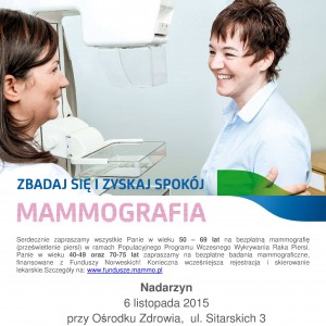 Bezpłatna mammografia w Nadarzynie –  6 listopada 2015 roku.